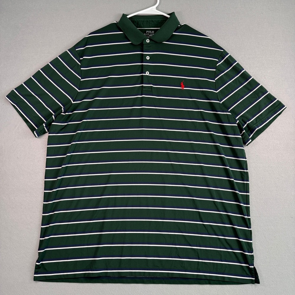 Polo Ralph Lauren Performance Polo Shirt Mens XL Green Striped Golf